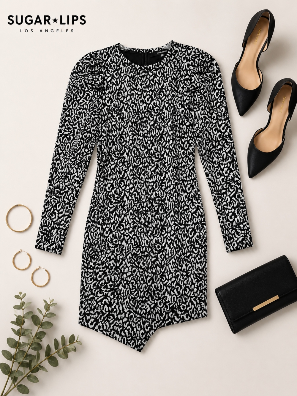 EUC Sugar-Lips Black and White Animal Print Knit Dress, Size M